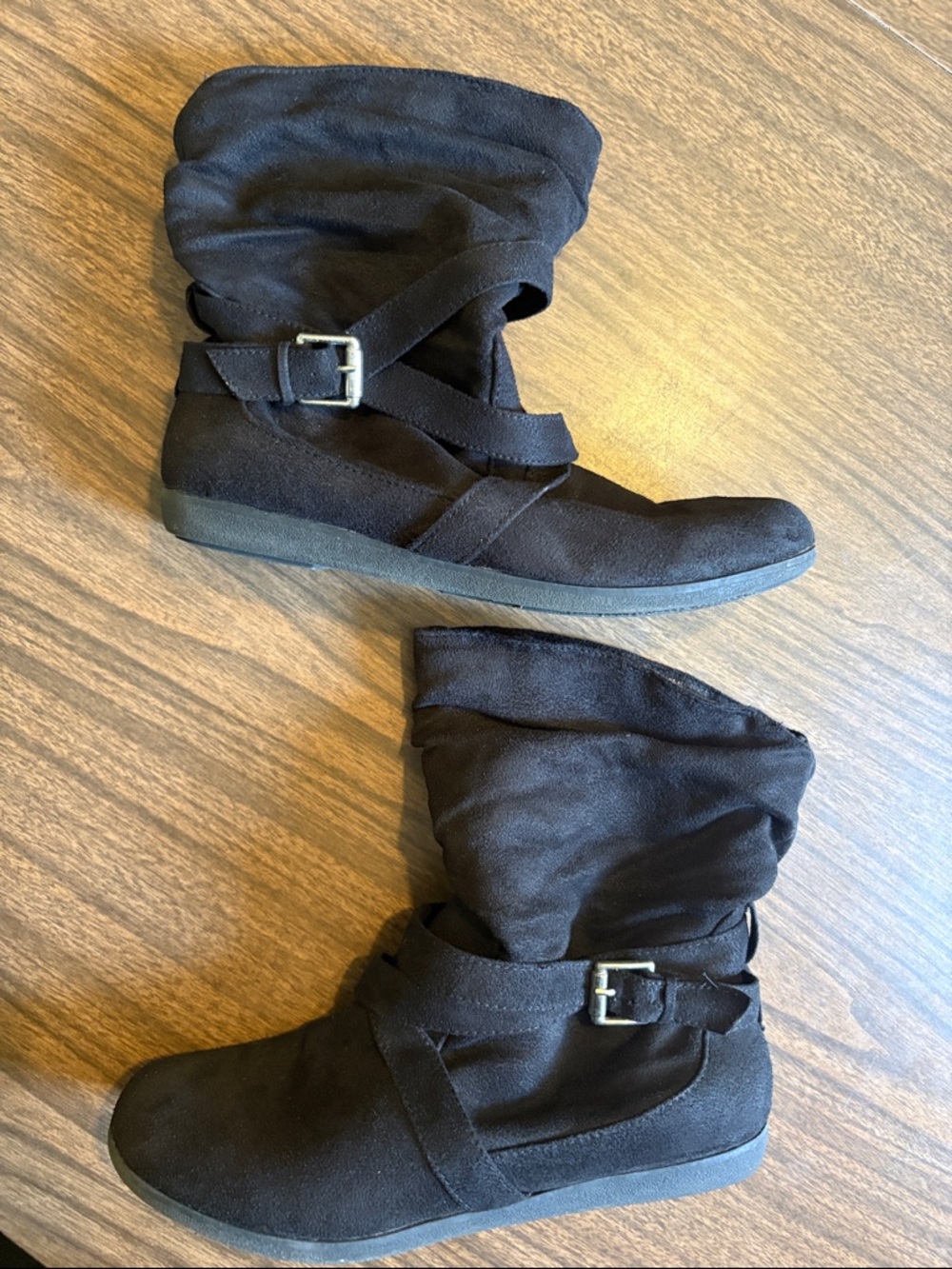 Rampage Size 10 Bram Black Slouchy Faux Suede Buckle Boots